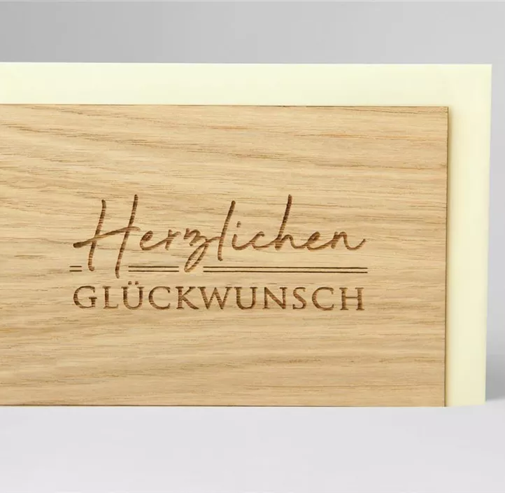 Holzgrußkarte - Herzlichen Glükwunsch eiche