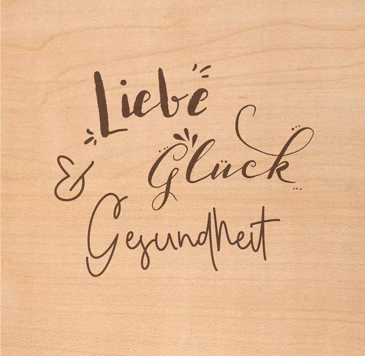 Holzgrußkarte - Liebe, Glück, Gesundheit