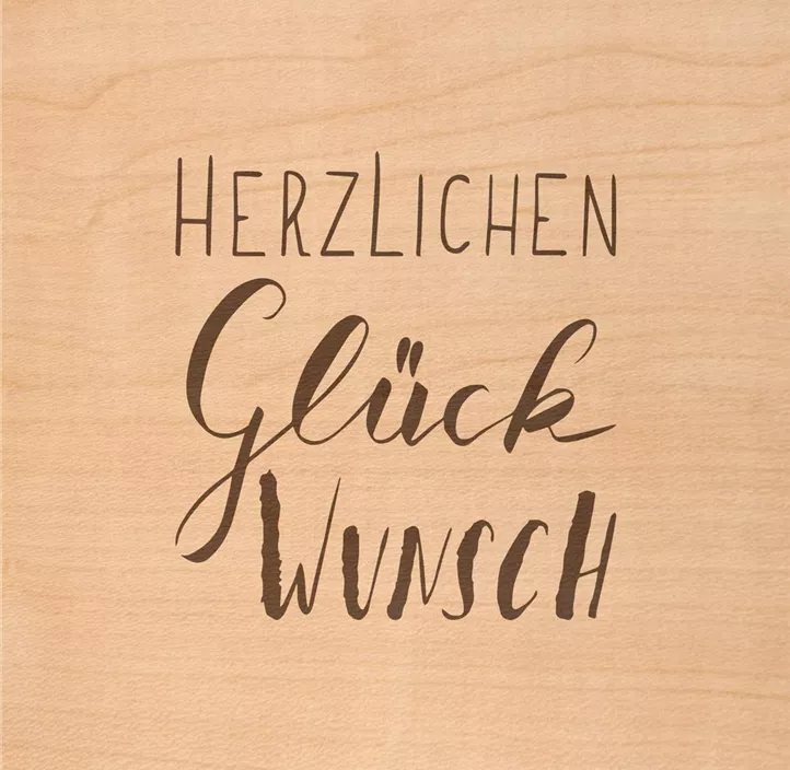 Holzgrußkarte - Herzlichen Glückwunsch Kirsche