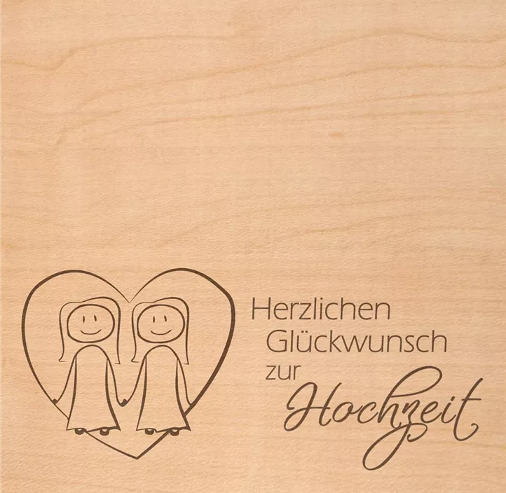 Holzgrußkarte - Glückwunsch zur Hochzeit Brautpaar Frauen