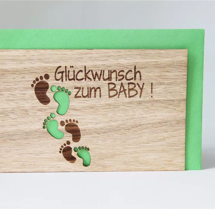 Holzgrußkarte - Geburt Glückwunsch zum Baby