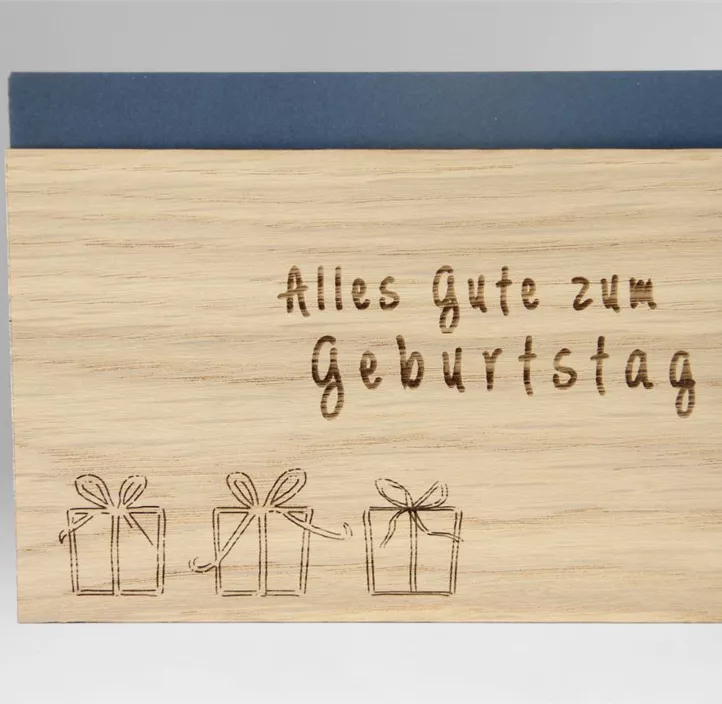 Holzgrußkarte - Alles Gute zum Geburtstag Päckchen