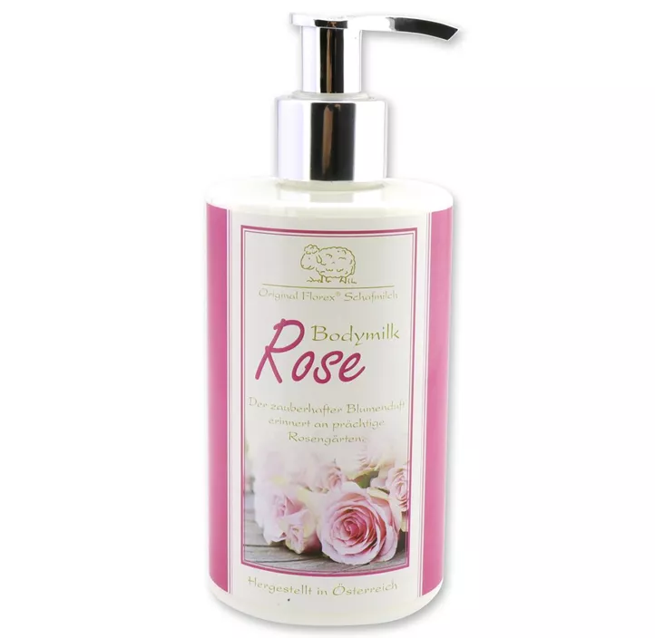 Bodymilk mit Schafmilch Rose in Zylinderflasche