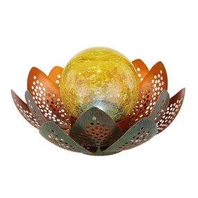 Solarleuchte Blume mit Glaskugel, Glas crackle amber,